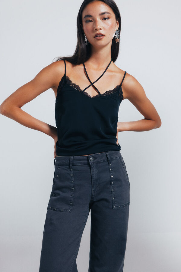 Springfield Cal&ccedil;a jeans culotte com tachas cinzento