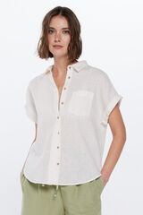Springfield Camisa Bolsillo M/C con Lino beige