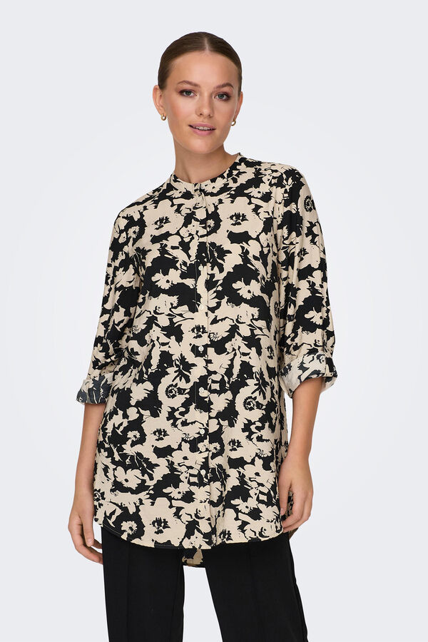 JDY Camisa comprida com gola mao preto