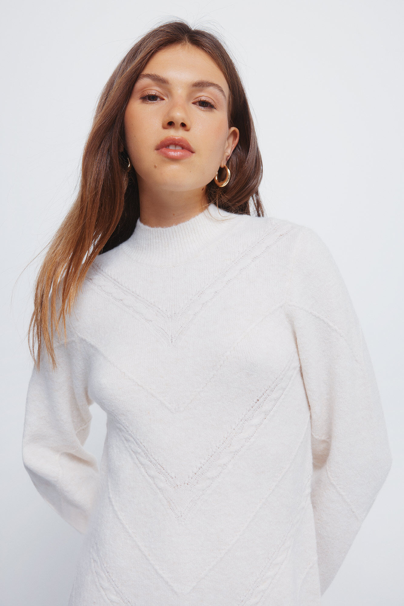 Springfield Vestido corto punto cable knit