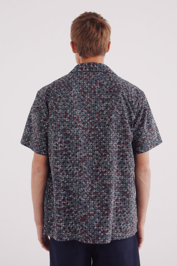 Springfield Camisa de boliche estampada de manga curta verde