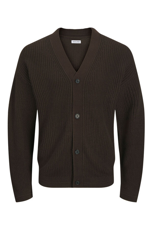 Jack & Jones C&aacute;rdigan b&aacute;sico cuello pico marr&oacute;n