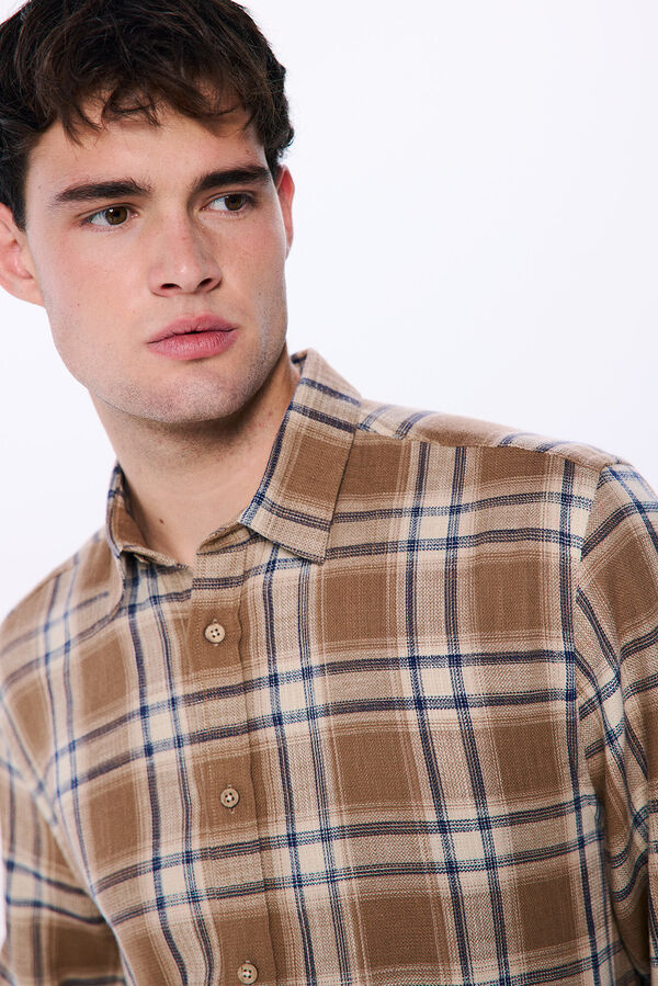 Springfield Camisa r&uacute;stica cuadros nude