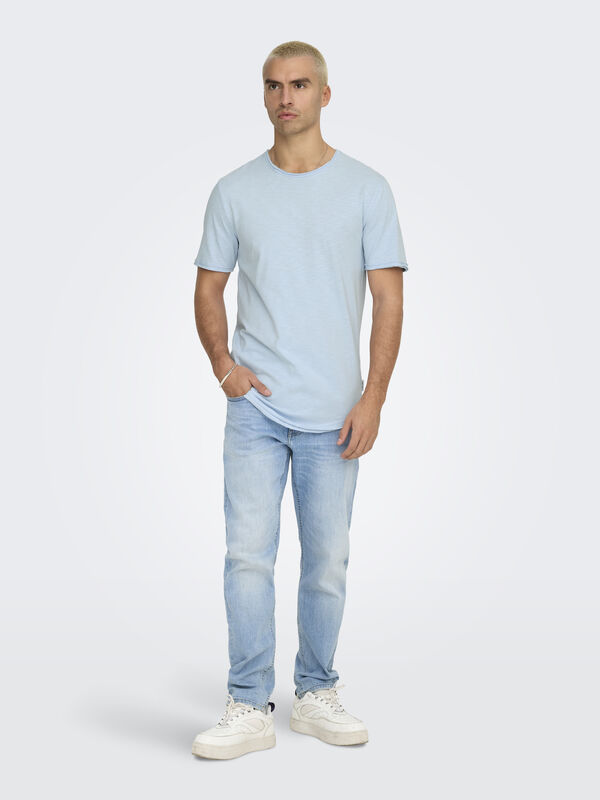 Only & Sons Camiseta masculina de manga curta com corte longo azul
