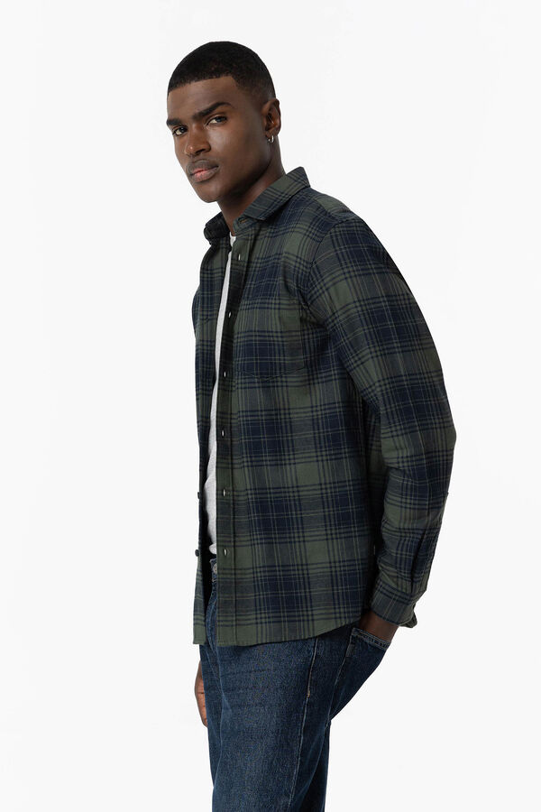 Tiffosi Camisa de flanela xadrez regular fit verde