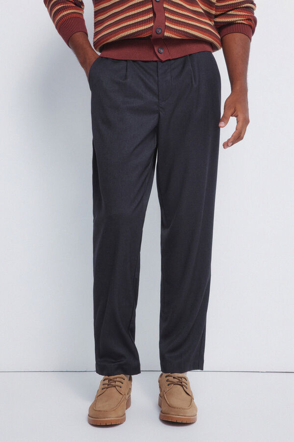 Springfield Pantal&oacute;n recto pliegues wide straight fit gris