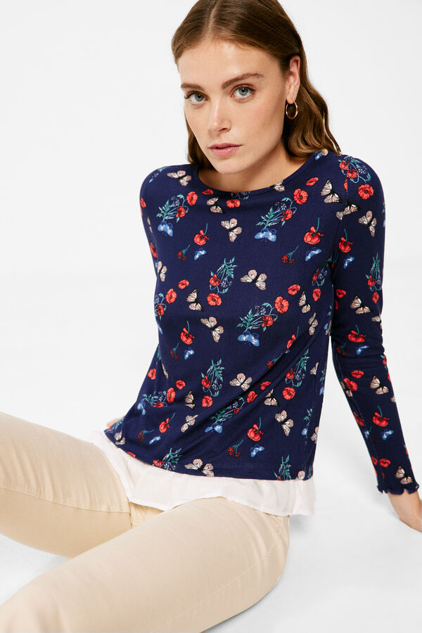 Springfield Camiseta Bimateria Cuello Barco azul