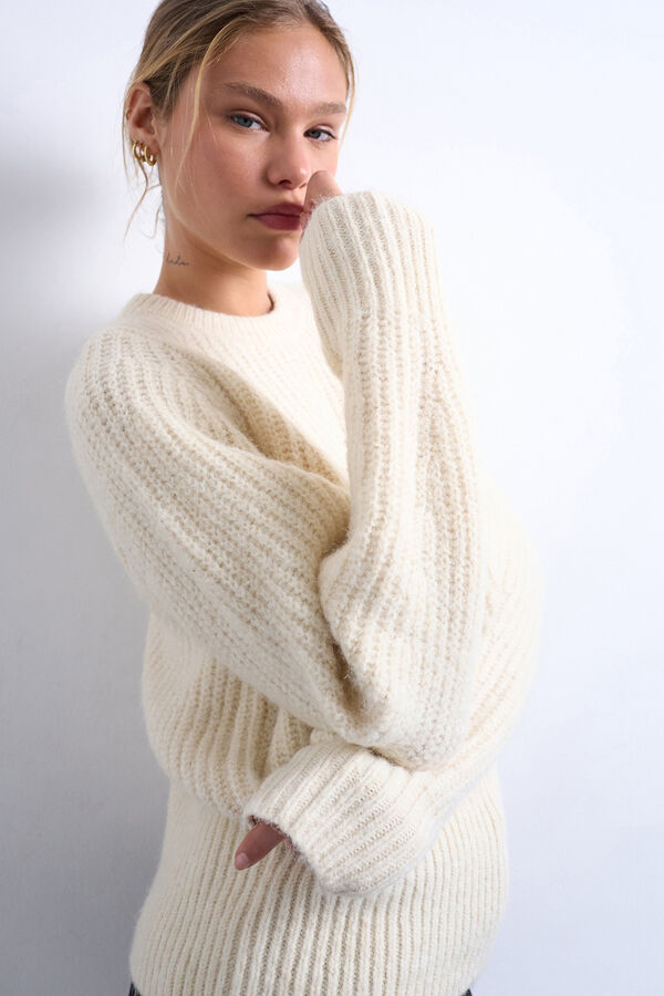 Topshop Camisola de malha de manga comprida bege