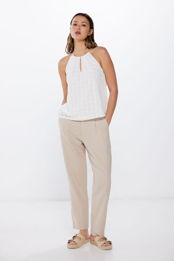 Springfield Top Escote Halter Crochet blanco