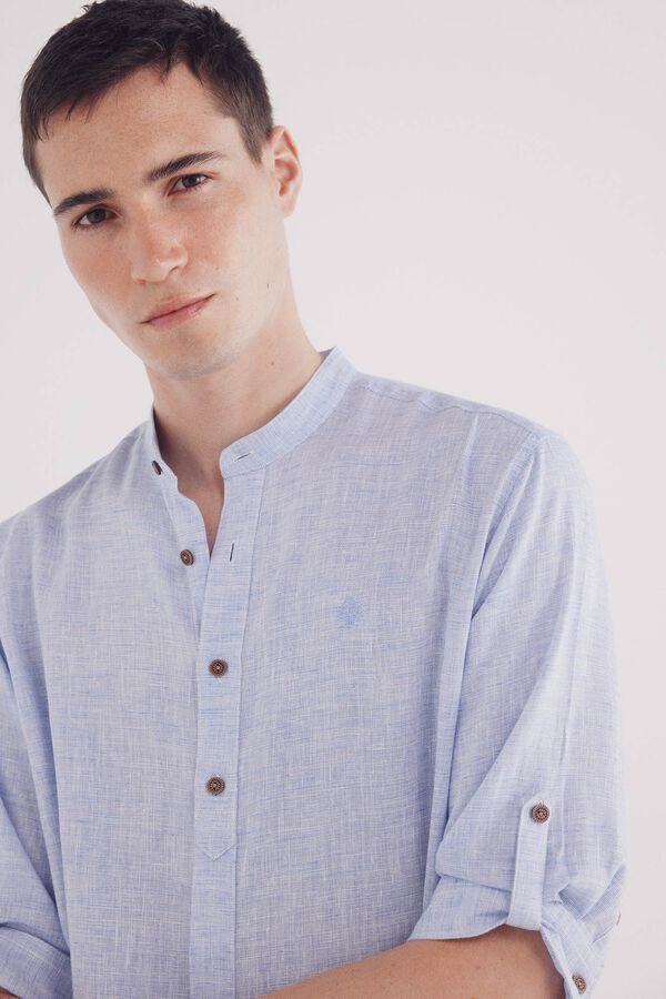 Springfield Camisa mao 3/4 lino viscosa azul