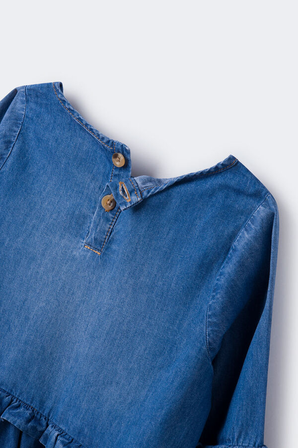 Springfield Kids Vestido denim folhos menina azul