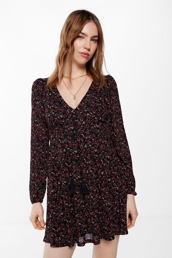 Springfield Vestido Corto Estampado Flores negro