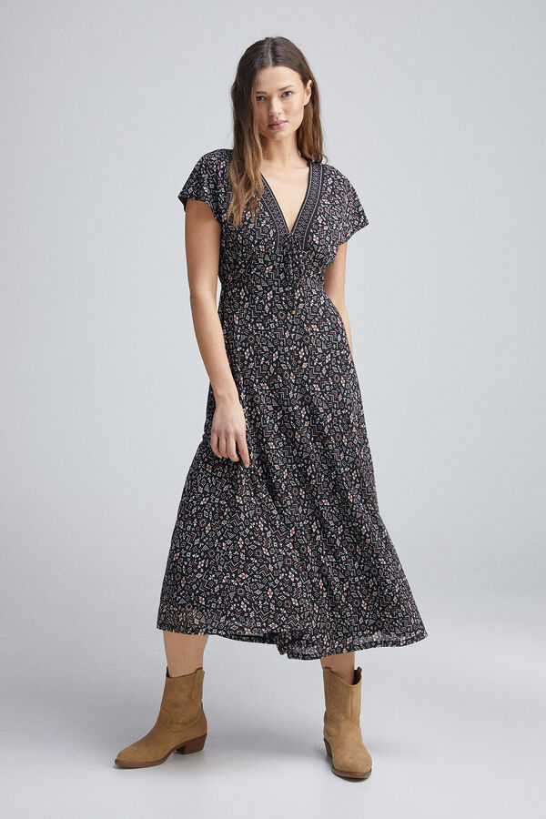 Springfield Vestido midi escote cenefa negro