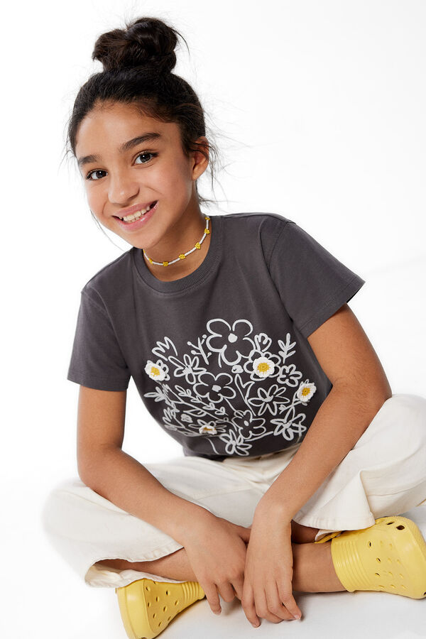 Springfield Kids Camiseta flores crochet niña gris
