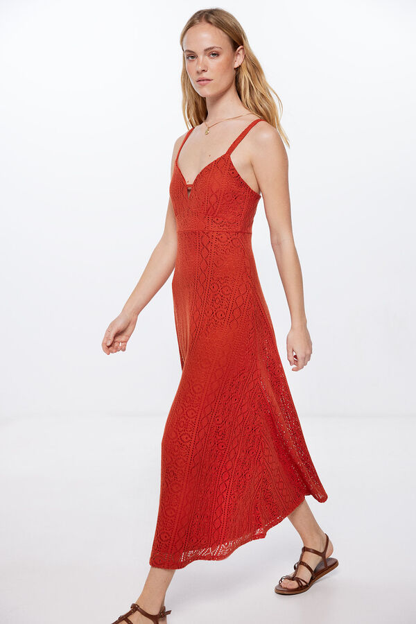 Springfield Vestido Midi Crochet Tirantes marr&oacute;n