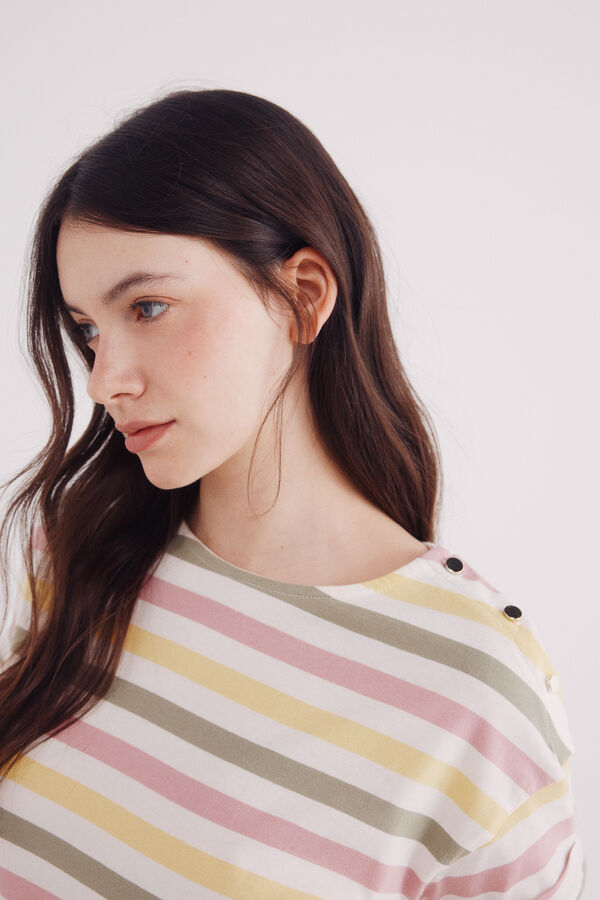 Springfield Camiseta rayas botones hombro beige