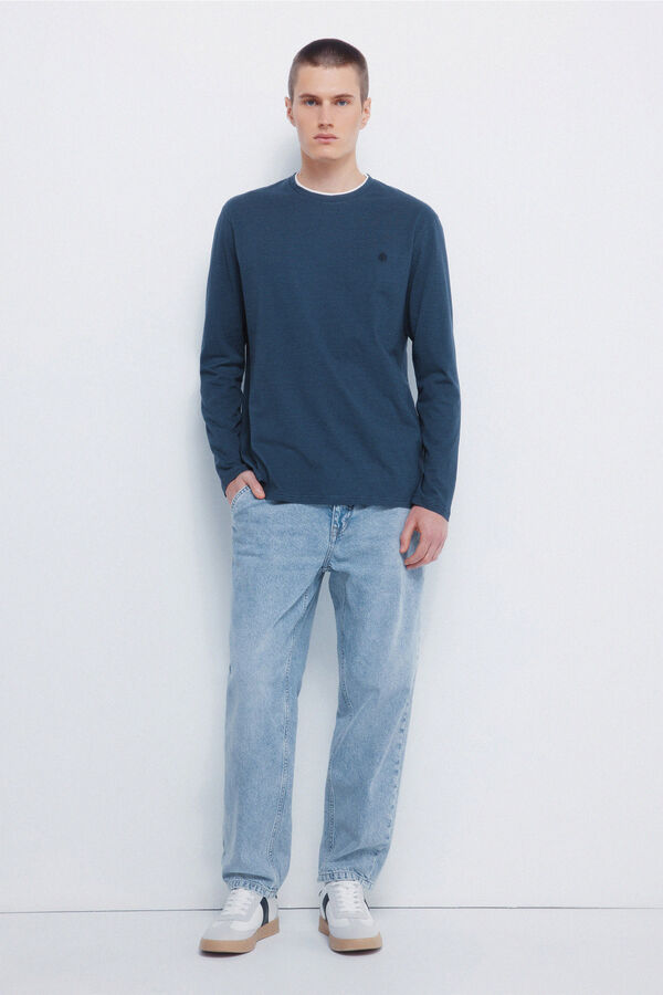 Springfield Camiseta manga larga doble microraya azul