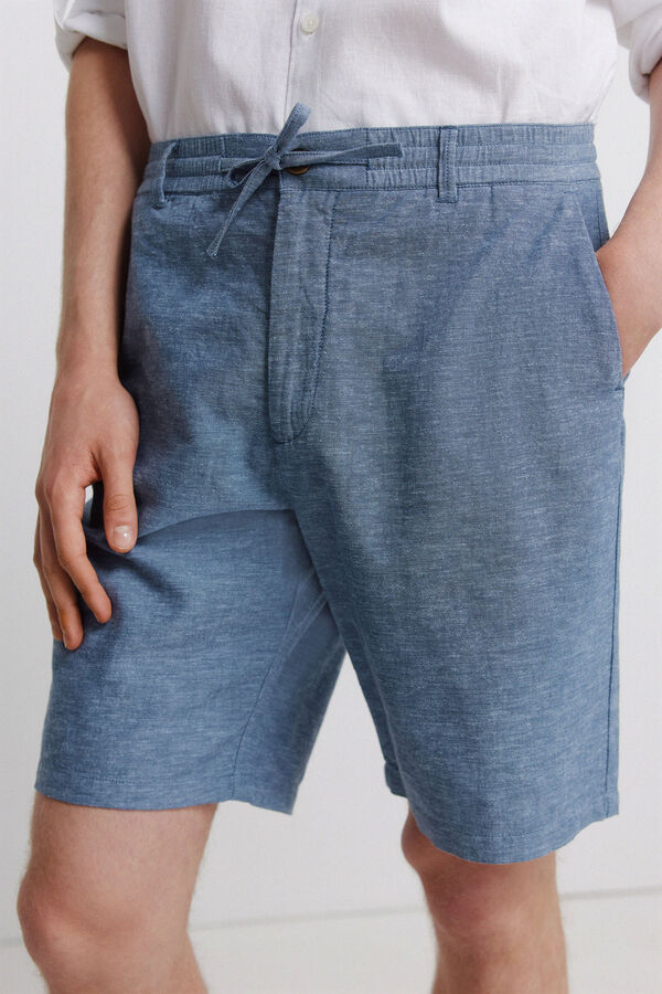 Springfield Bermuda em linho comfort slim fit azul
