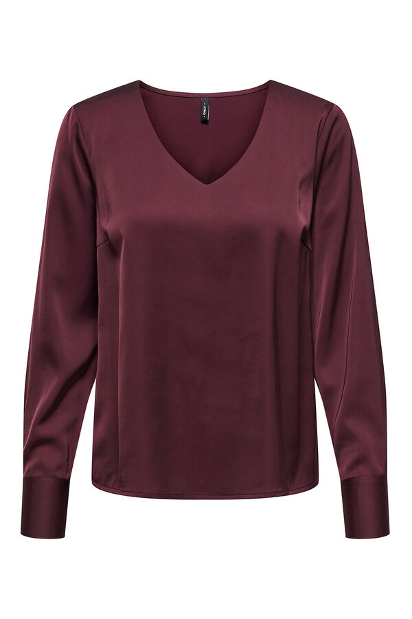 Only Blusa satinada manga larga burdeos