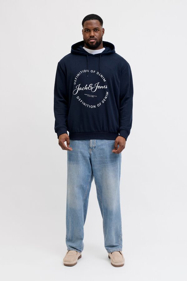 Jack & Jones PLUS Sweatshirt com capuz em algod&atilde;o azul