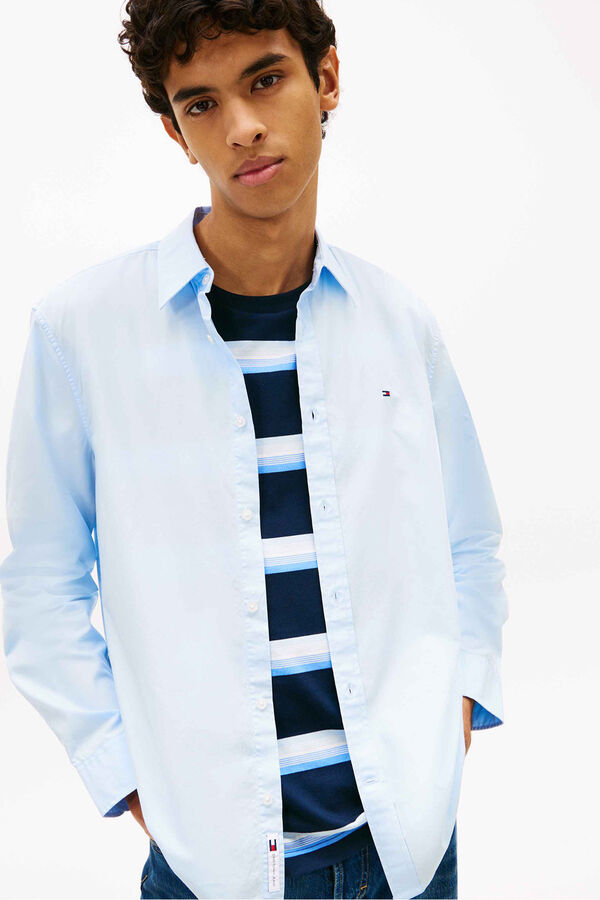 Tommy Jeans Camisa regular de popel&iacute;n azul