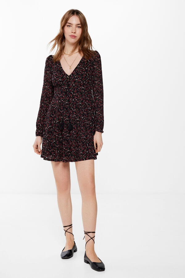 Springfield Vestido Corto Estampado Flores negro