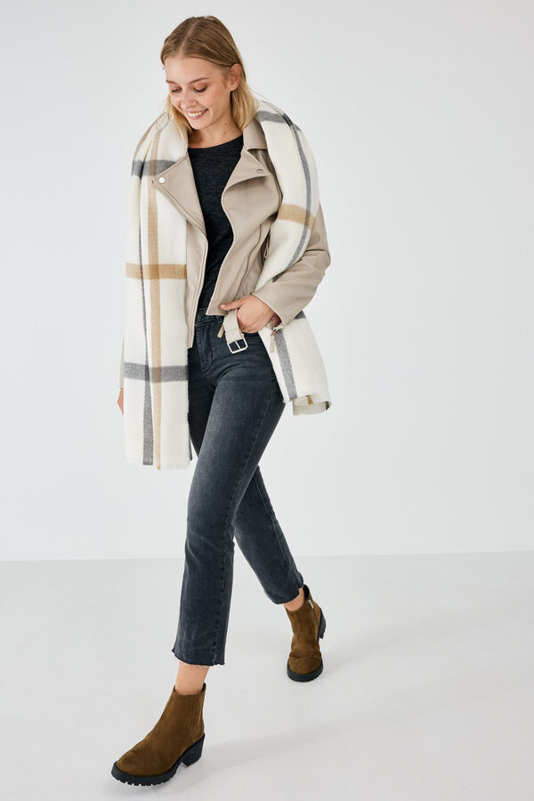 springfield Cazadora motera cintur&oacute;n beige