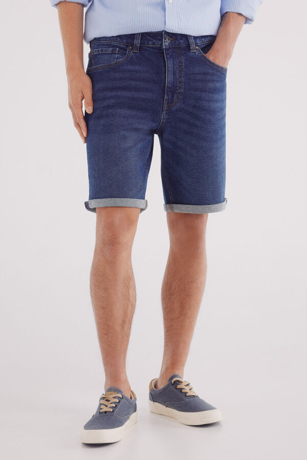 Springfield Bermuda jeans básica com lavagem escura azul