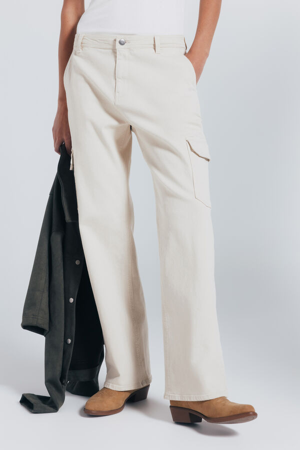 Springfield Pantalones cargo algod&oacute;n nude