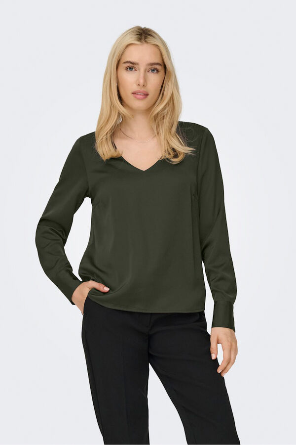 Only Blusa de cetim de manga manga bege