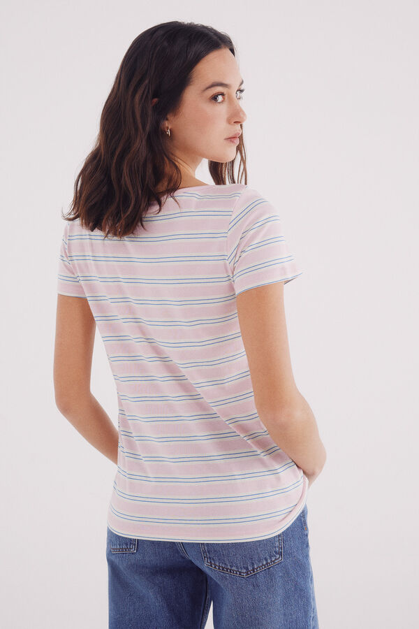 Springfield Camiseta semi entallada cuello barco rosa