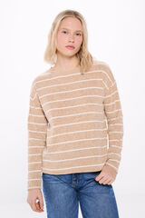 Springfield Camiseta riscas em chenille castanho