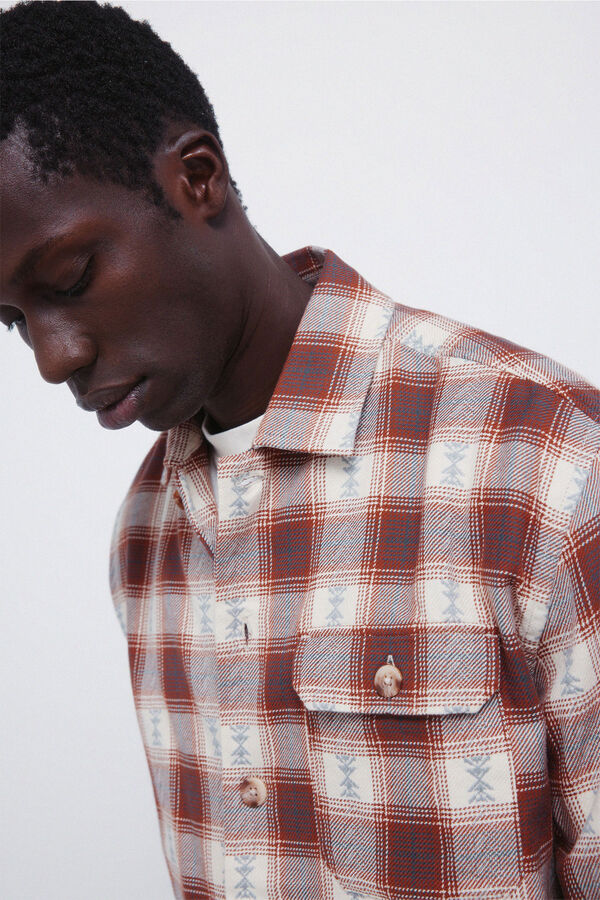 Springfield Sobrecamisa cuadros &eacute;tnicos overshirt naranja