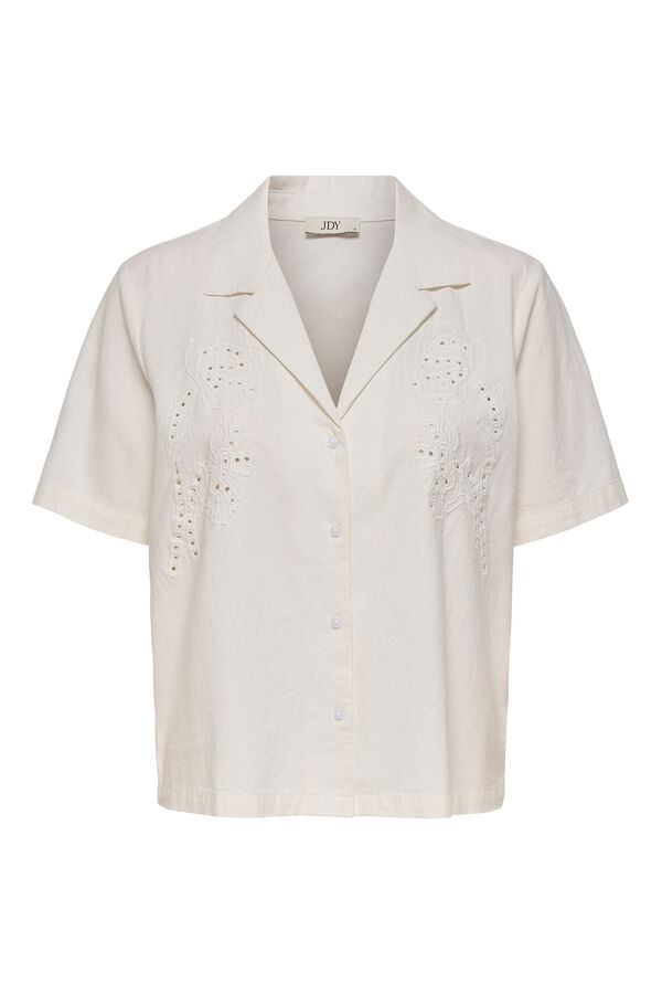 JDY Camisa de manga manga curta bordada branco