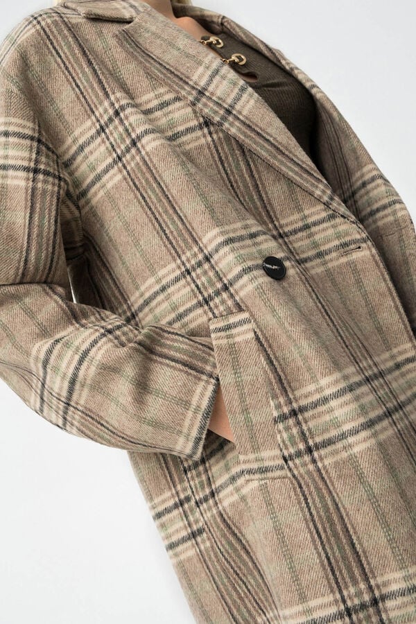 Tiffosi Abrigo Largo con Estampado de Cuadros blanco