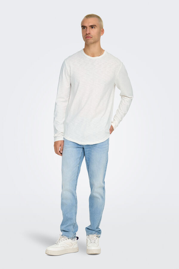 Only & Sons Camiseta manga larga de hombre long line fit. blanco