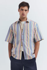 Springfield Camisa de manga manga curta riscas tencel rosa