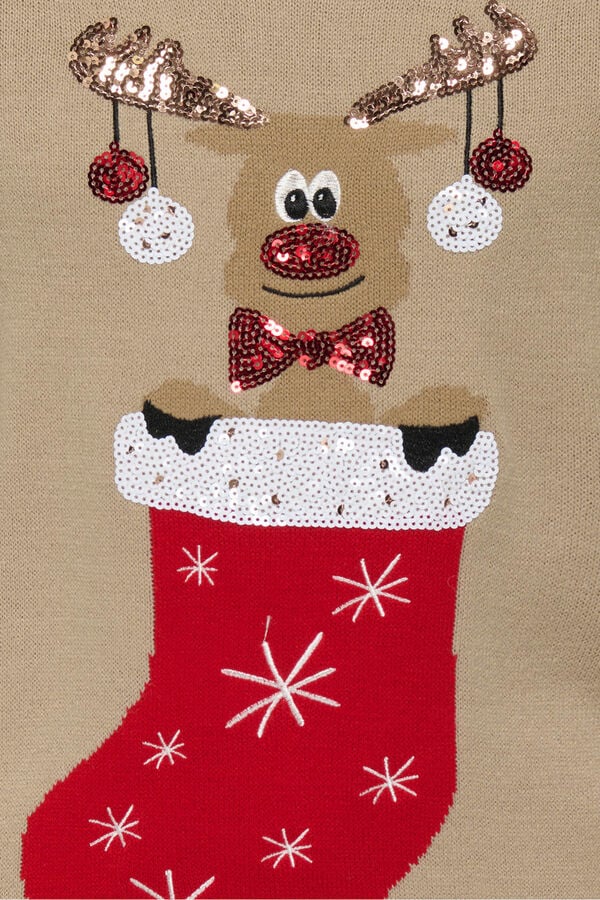 Only Girls Jersey de punto navide&ntilde;o beige