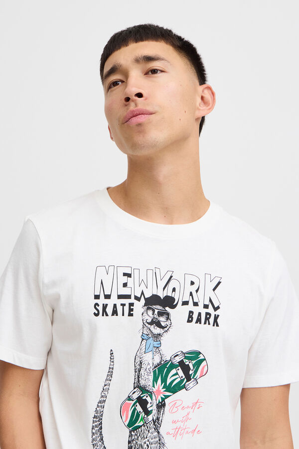 Blend T-Shirt Estampada Manga Curta  branco