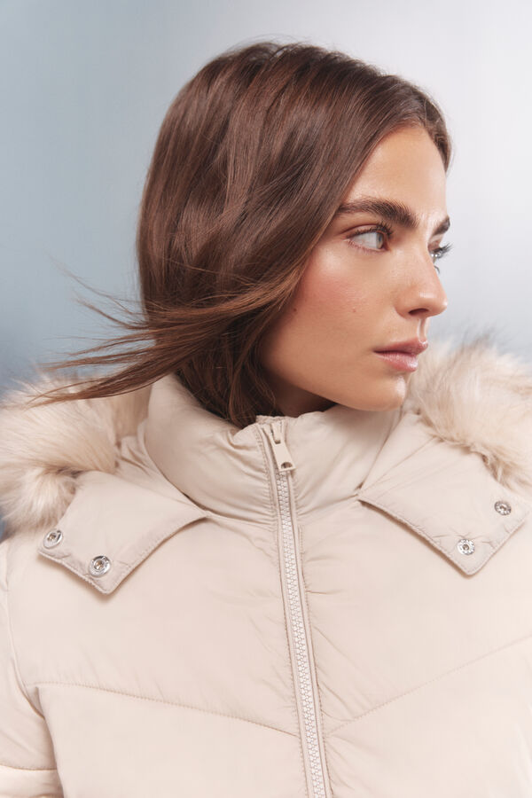 Springfield Chaqueta acolchada capucha pelo Sorona Aura beige