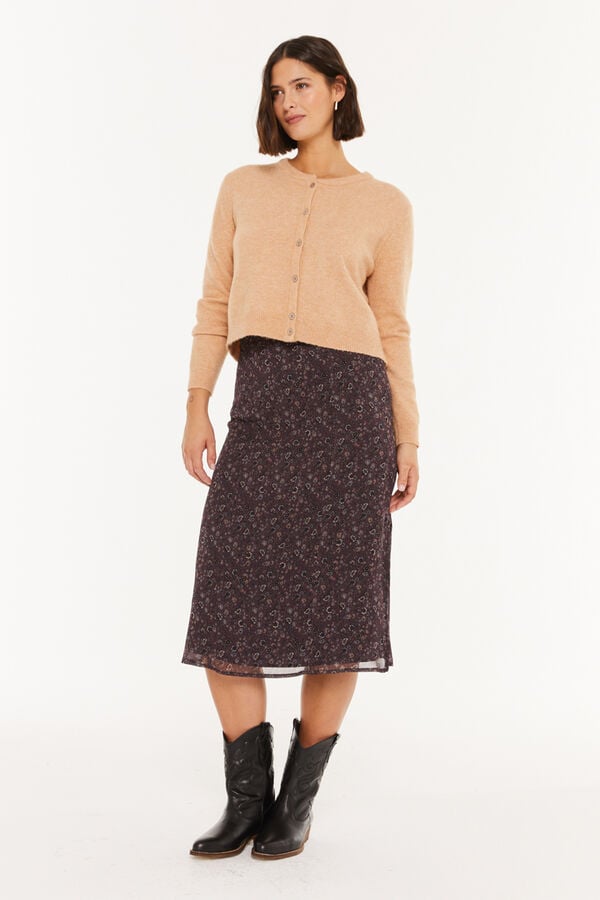 System Action Falda midi estampado floral peque&ntilde;o burdeos