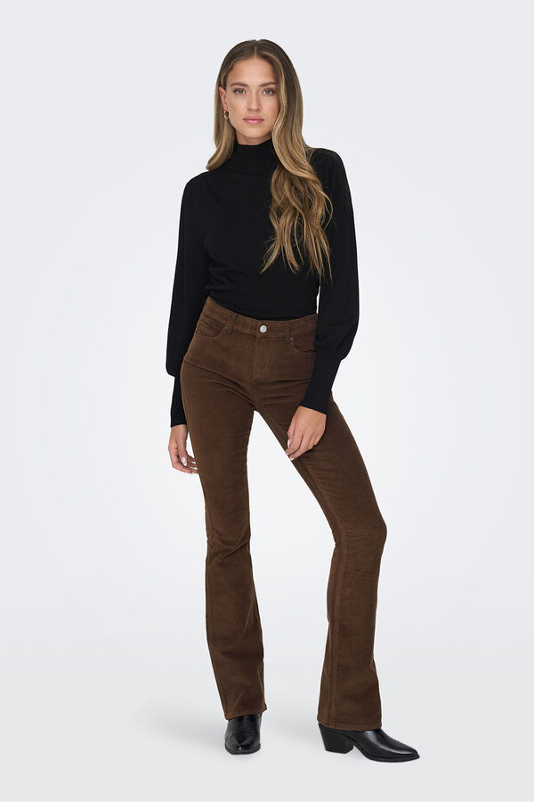 Only Cal&ccedil;a de veludo cotel&ecirc; boca de sino castanho