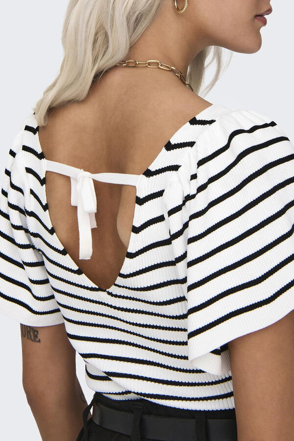 Only Top de punto escote pico beige