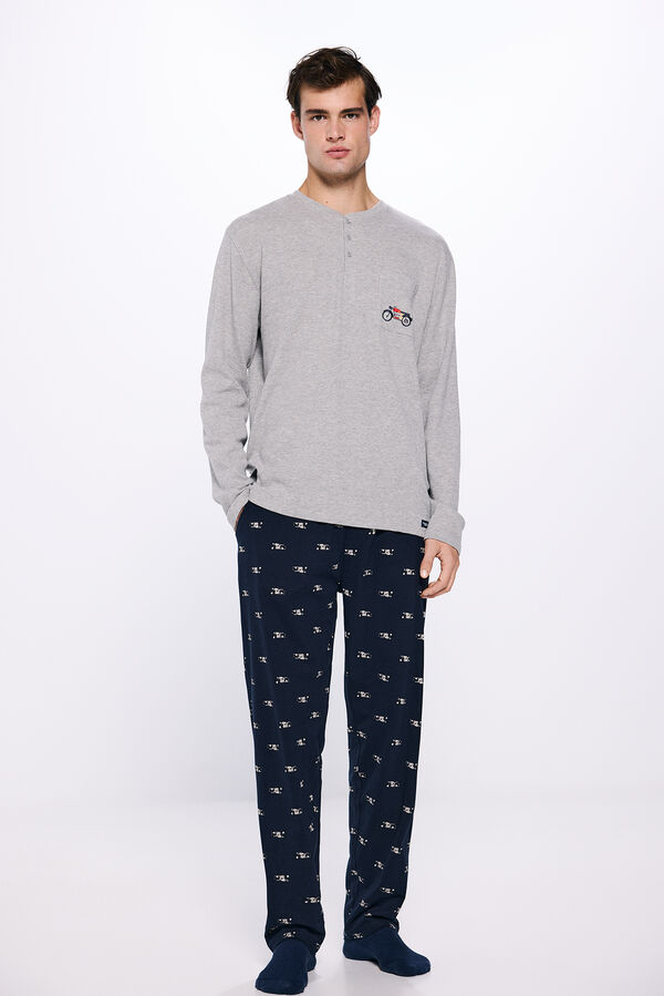 Springfield Pijama largo camiseta waffle moto gris