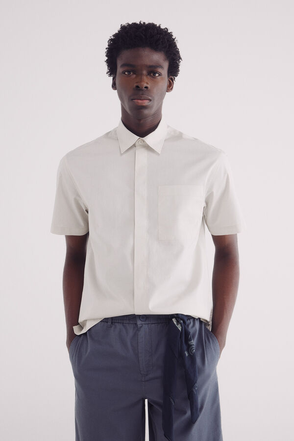 Springfield Camisa de popeline de manga curta cinzento