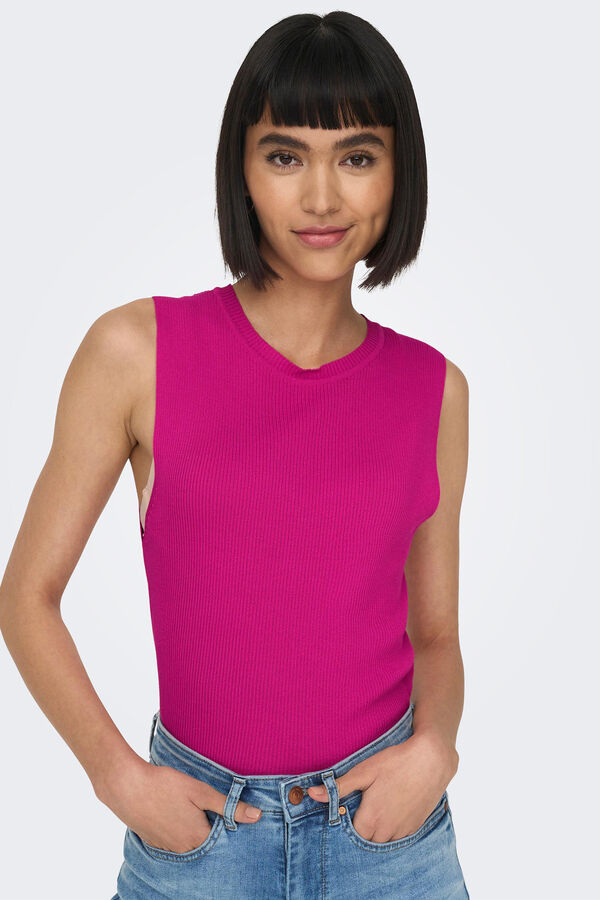 Only Top sem mangas de gola redonda vermelho