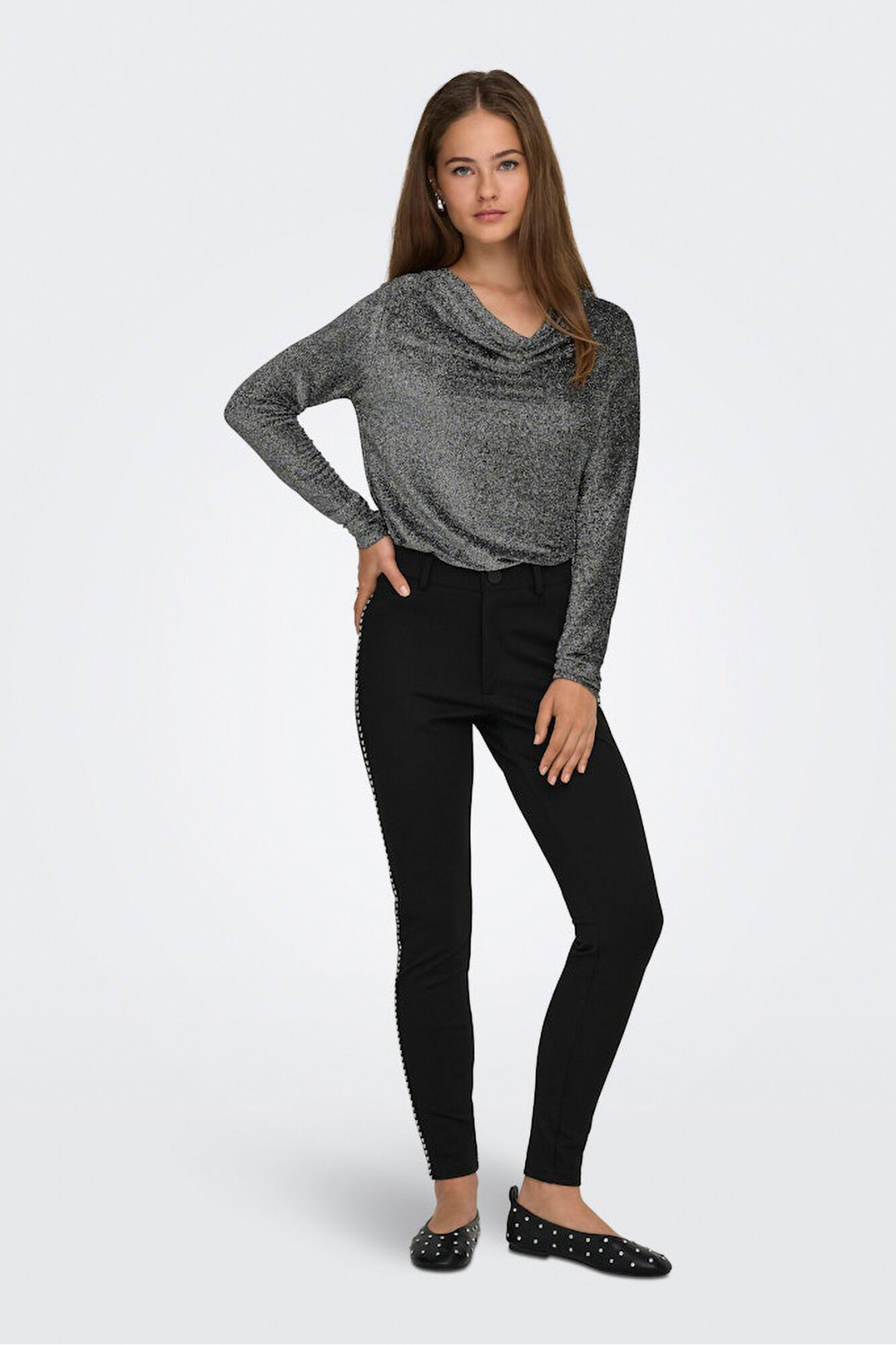 Only Top drapeado com glitter