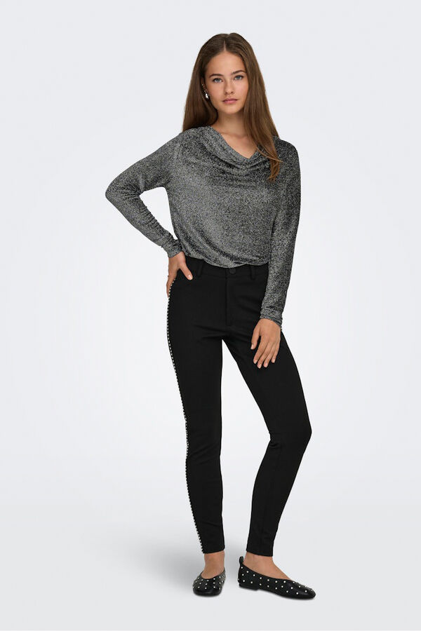 Only Top drapeado com glitter cinzento