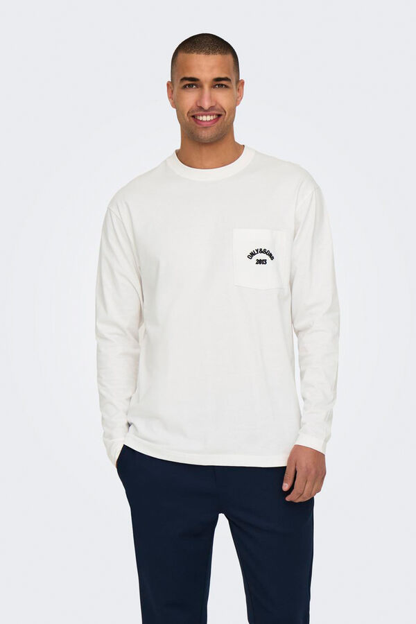 Only & Sons T-shirt de manga comprida com estampa nas costas branco