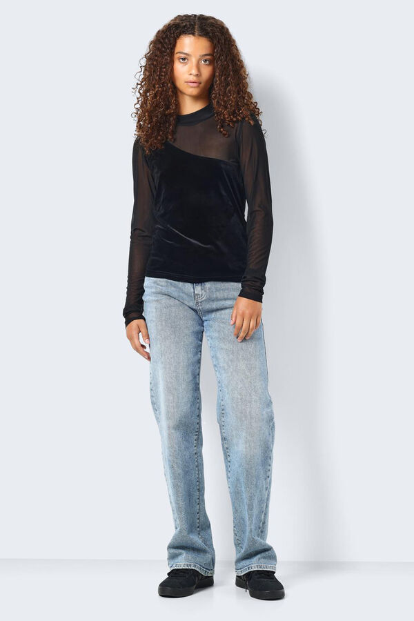 Noisy May Top com transpar&ecirc;ncias preto